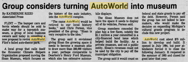 AutoWorld (Six Flags AutoWorld) - 1988 Article On Museum Idea (newer photo)